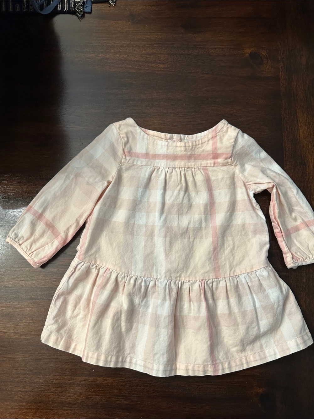Burberry Pink and Cream Girls' Plaid Peasant Dress
